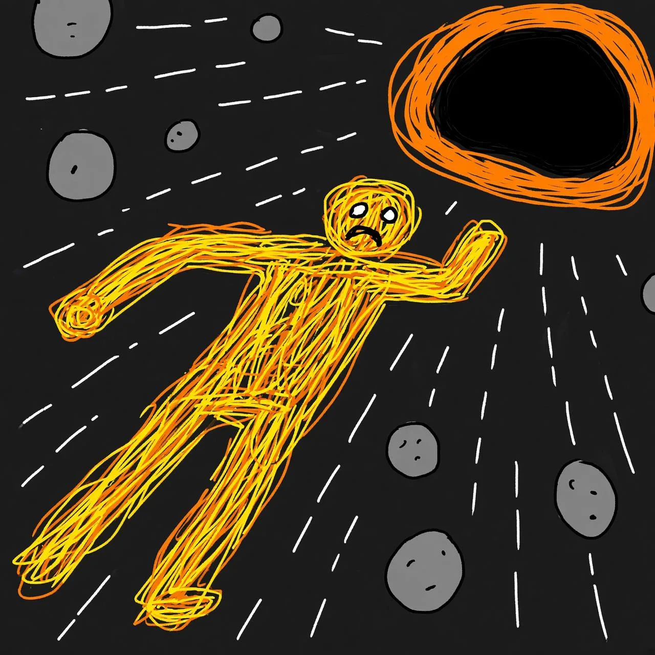 m/ep falling into the black hole